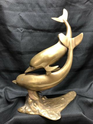 Large Vintage Art Deco Solid Brass Dolphin Statue Sculpture Unique Rare