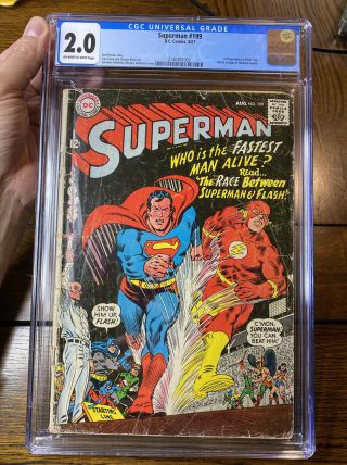 Superman Comics 199 D.  C.  Comics August,  1967 Cgc Graded 2.  0 Vs.  Flash Race
