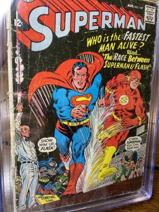 Superman Comics 199 D.  C.  Comics August,  1967 CGC Graded 2.  0 vs.  Flash Race 3