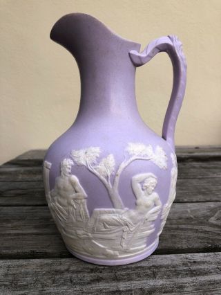 Samuel Alcock Antique Parian Ware Porcelain Cameo Lavender Pitcher