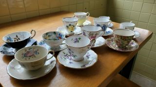 Set Of 11 Vintage Teacups And Saucers