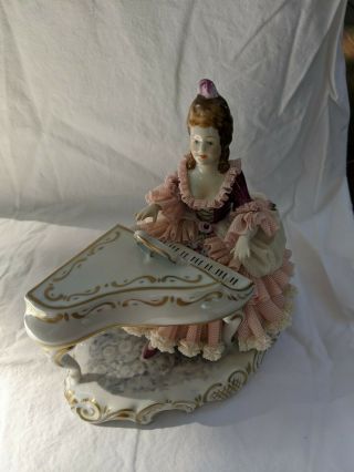 Antique Dresden Porcelain Figurine Lace Lady At Piano 5.  75 " Tall (3)