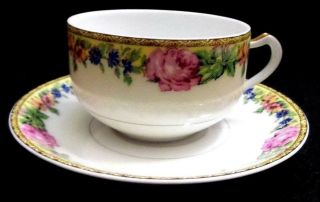 Antique Limoges France Haviland & Co Gloria Cabbage Rose Tea Coffee Cup & Saucer