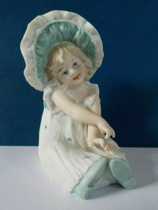Antique Victorian German Gebruder Heubach Bisque Sitting Little Girl Figurine