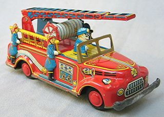Vintage Tin Friction Fire Truck - - Japan
