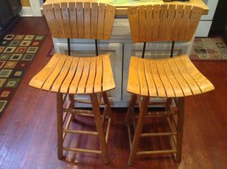 Antique Vintage Solid Wood Chairs Tall High Iron Set Of 2