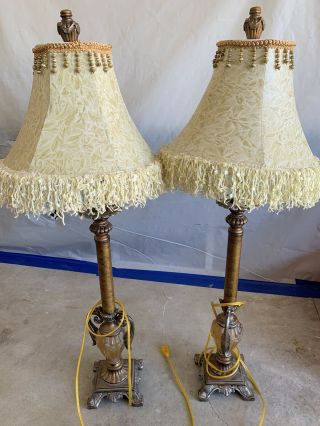 Tall Bronze Table Lamps 37” Pair Vintage Antique