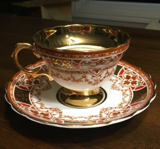 Spectacular Vintage Tea Cup & Saucer Rosina Bone China Gold Red Queen 