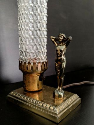 Vtg Art Deco Era Nude Figural Brass Table Lamp Nuart Frankart Glass Shade