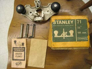 Vintage Stanley No.  71 Router Plane W/ 3 Cutters And Made In England W/ Box