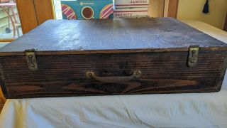 Large Vintage Wooden Hinged Box: Handmade Box 20 " X 16 " X 4.  5 "