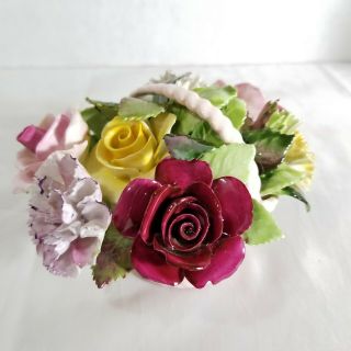 Royal Adderley Floral Flowers Roses Pink Basket Bone China Made In England 3 " X6 "