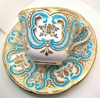 Very Rare Antique Encrusted Gold & Turquoise Teacup And Saucer 8973