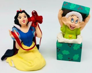 1997 Snow White And Dopey Hallmark Ornament Set Of 2