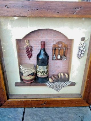 Vintage Wine Vino Brick Oven Pizza Bread 3d Wall Art Shadow Box 11/11 ❤️ts17j