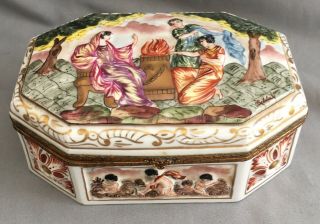 Antique Hand Painted Fbs Porcelain Box Signed