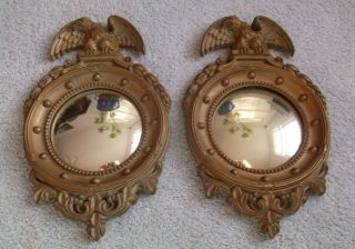 Vintage 1960 Syroco Wood Bald Eagle Federal Style Convex 2 Porthole Mirrors 13 "