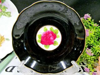 ROYAL ALBERT tea cup and saucer black & pink rose teacup ENGLAND 1940 ' s 2