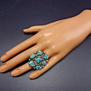Vintage NAVAJO Sterling Silver & Old Kingman TURQUOISE Cluster RING,  size 7 2
