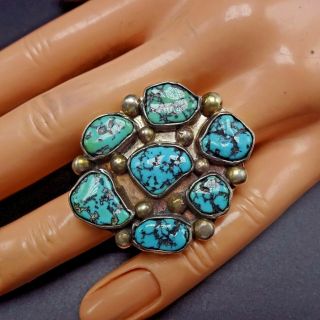 Vintage NAVAJO Sterling Silver & Old Kingman TURQUOISE Cluster RING,  size 7 3