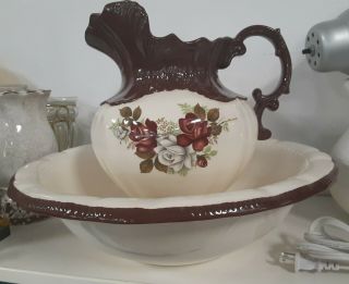 Vintage Arnels Large Porcelain Water Pitcher And Basin Bowl White