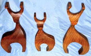Vintage Mid - Century Modern Set Of 3 Wooden Carved Deer Figurines