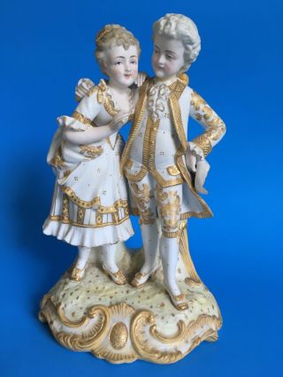 Vtg Antique French Porcelain Figurine White & Gold Couple Man & Women Germany