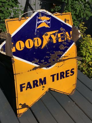Vintage Goodyear Farm Tires Double Side Precelain Sign Good Year 35 " X 31 "