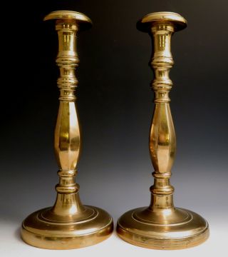 Antique Pair Solid Brass Candlesticks Poland