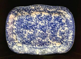 Rare Antique Blue Sponge Ware Ironstone Platter 19th Century