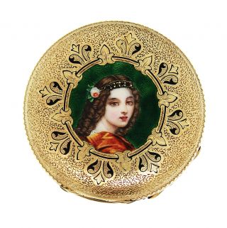 Antique Victorian Emile Jacot Guilloche Enamel Pocket Watch Portrait Miniature