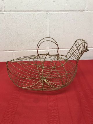 Vintage Primative Chicken/hen Wire Egg Basket With Handles