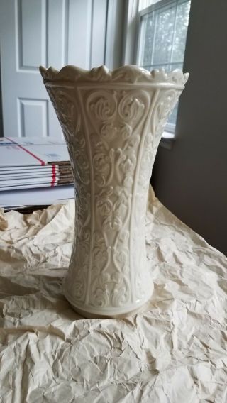 Lenox Wentworth Vase Glossy Cream Porcelain Embossed Floral Vines 11 " X 6 - 1/4 "