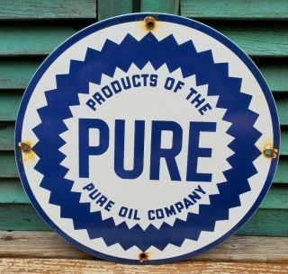 Old Vintage Pure Motor Oil Co.  Porcelain Enamel Gas Pump Sign Penn