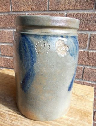 1860s Shenandoah Valley Virginia Decorated Stoneware Crock Jar Cobalt Decoration