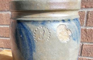 1860s SHENANDOAH VALLEY VIRGINIA DECORATED STONEWARE CROCK JAR Cobalt Decoration 2