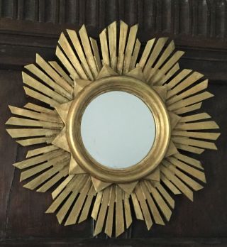 Striking Stylish French Antique/vintage Carved Giltwood Starburst Wall Mirror