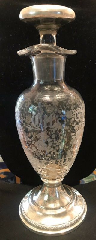 Vintage Sterling Silver Etched Glass Oil & Vinegar Cruet