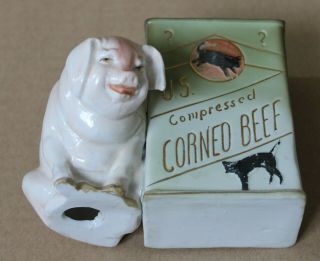 Cute Antique German Fairing Pig Flanking Us Compresse Corned Beef Vase
