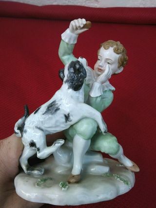 Antique Vintage Spanish Porcelain Figurine Of A Boy With His Dog.  From The 50s