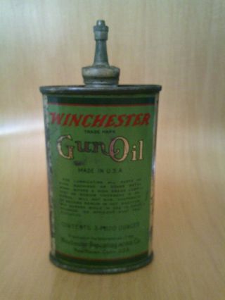 Vintage Winchester Repeating Arms Gun Oil Lead Top Can Handy Oiler Tin Green