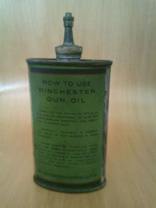 Vintage Winchester Repeating Arms Gun Oil Lead Top Can Handy Oiler Tin Green 2