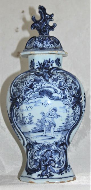 Antique Dutch Delft Blue & White Ginger Jar Urn De Klauw 18th 19th Century