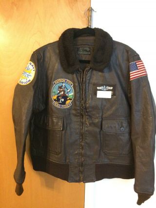 Us Navy Leather Flight Jacket G - 1 Vintage Size 46 Star Sportswear Manuf.  1972