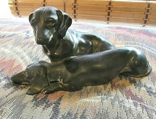 Antique Bronze Dachshunds Paperweight J & B Brass Dogs Vintage Dog Collectibles