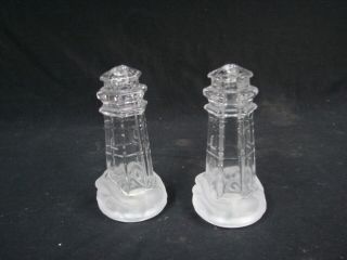 Vintage Lenox Frosted Glass Crystal Lighthouse Salt And Pepper Shaker Set