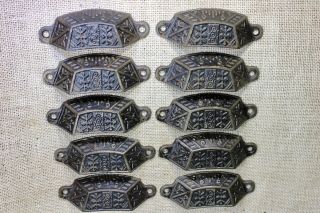 10 Old Bin Pulls Drawer Handles 4” Windsor Rustic Black Cast Iron Vintage 1880’s