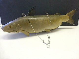 Large Vintage Catfish Brown Trout Lake Fish Lure Decoy Carved Wood Painted 22 "