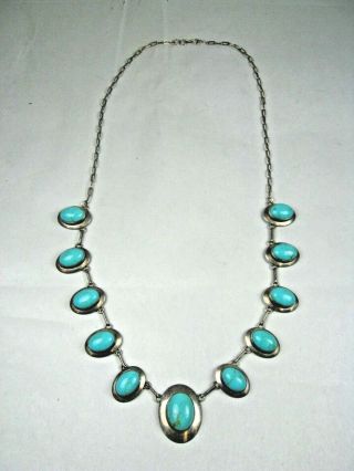 Vintage Zuni Squash Blossom Turquoise & Sterling Silver 925 Necklace - Signed Rw