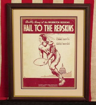 Vintage 1938 Hail To The Redskins Football Rally Song Sheet Music Framed Skins